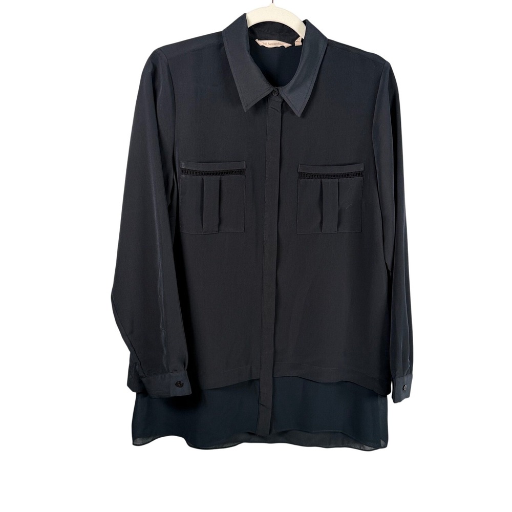Soft Surroundings Black Layered Hem Button Front Tunic Blouse M Minimalist Chic